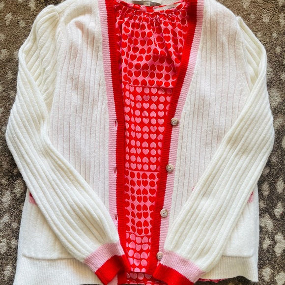 LOFT White Cardigan with Pink and Red Trim - Picture 3 of 3